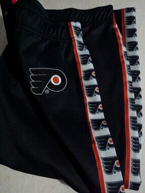 NHL Philadelphia Flyers Black Athletic Pants with White Logo Trim